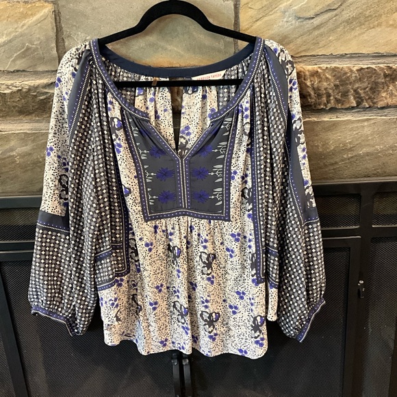 Rebecca Taylor Tops - Rebecca Taylor Women's Blue Silk Patterned Top